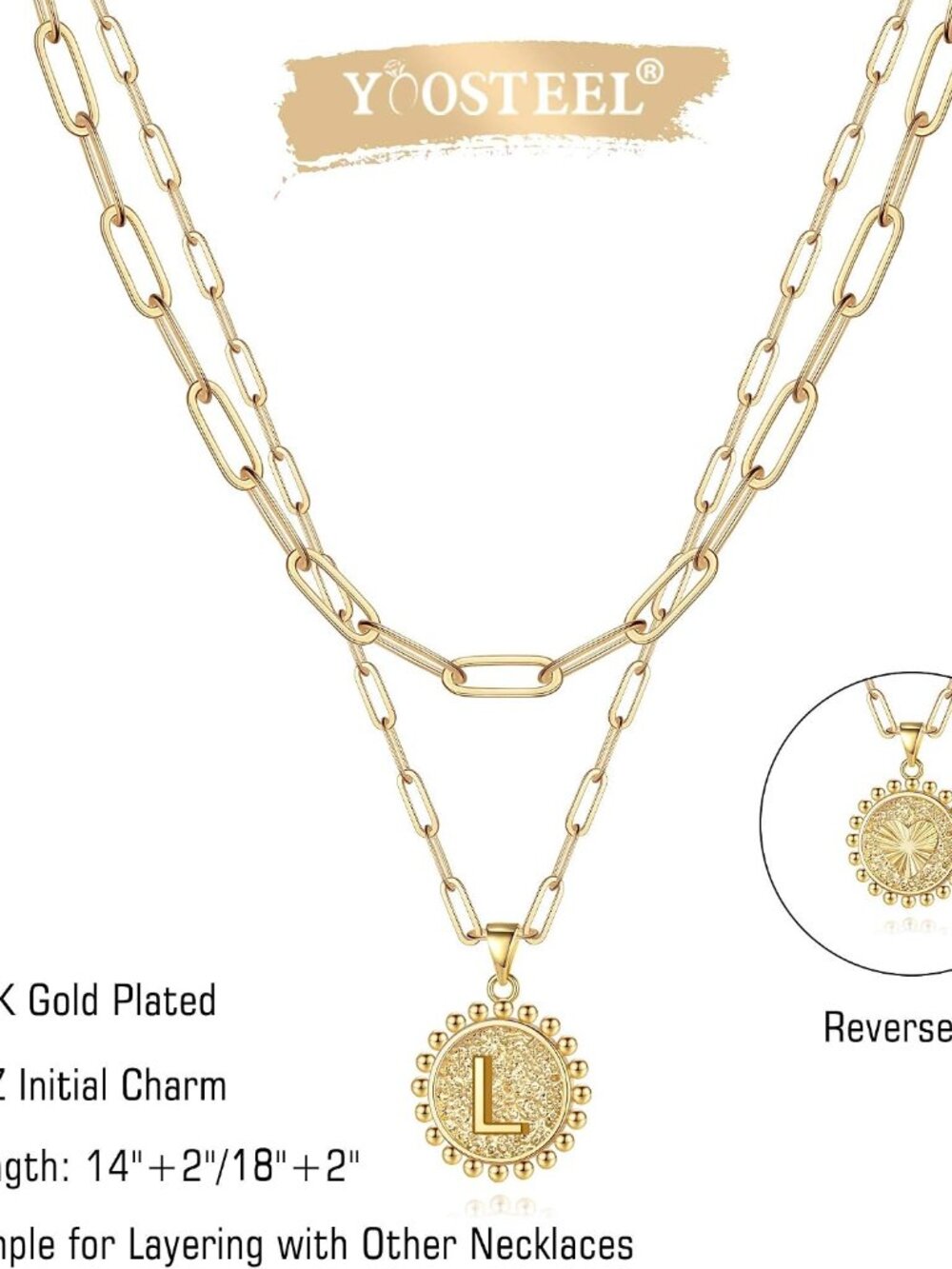 Layered Initial Necklaces for Women Trendy, Letter A-Z Necklace | 14K Gold-Plate - Picture 6 of 7